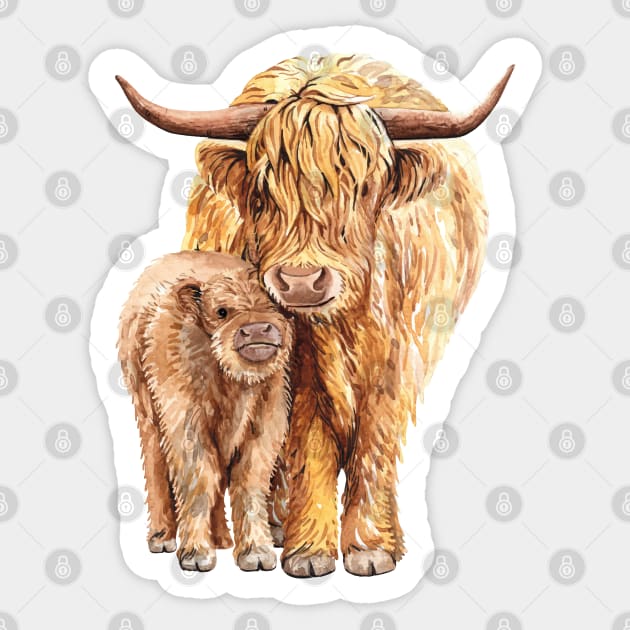 Yak Mom BAby Hand Drawn Sticker by Mako Design 